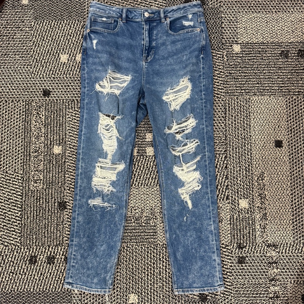 Distressed Blue Women's Mom Jeans American Eagle